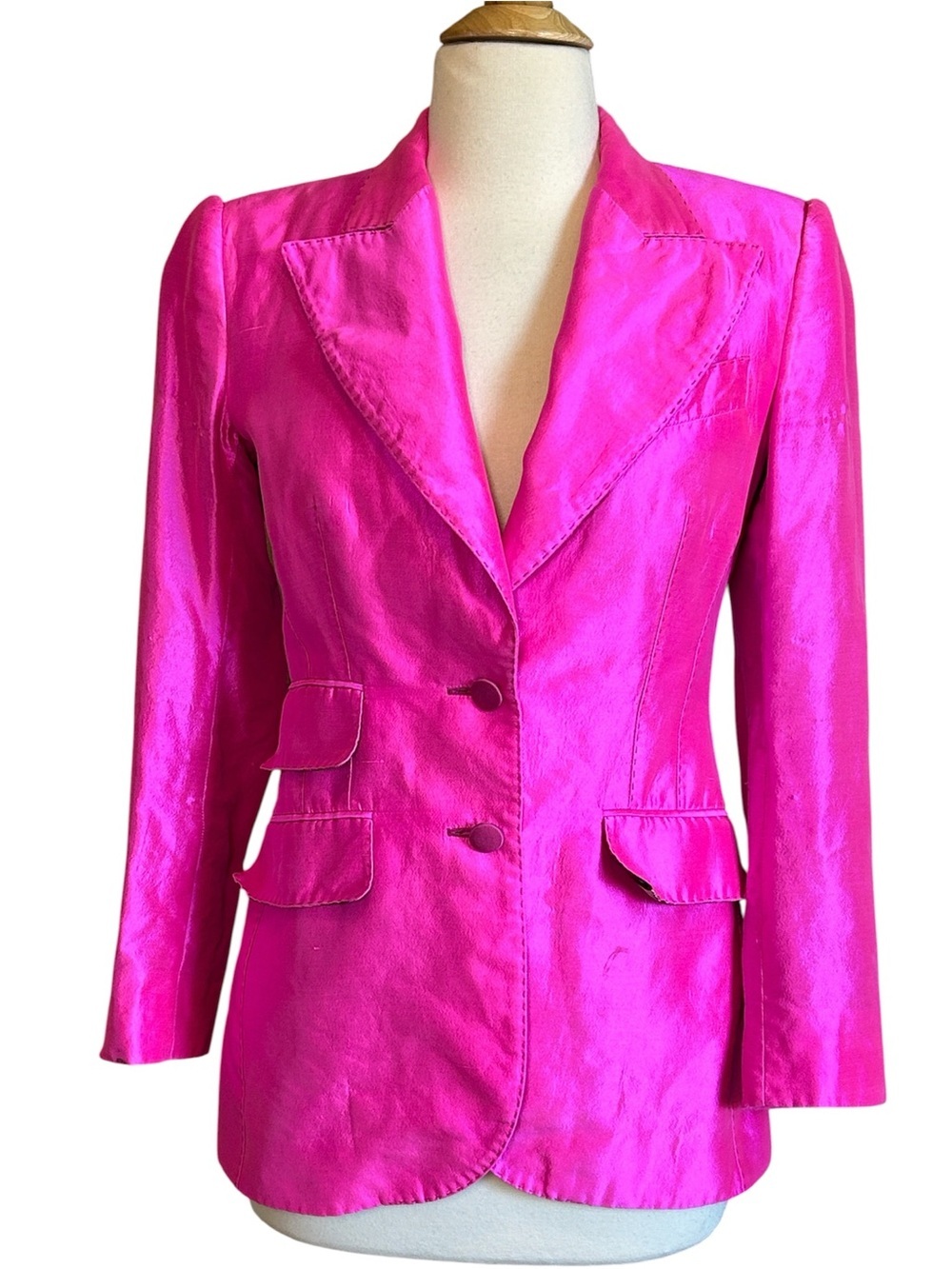 Vintage Y2K Dolce & Gabbana Hot Pink Silk & Leopard lining Blazer Jacket size 2